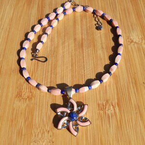 Jay King DTR mine finds Lapis pink opal necklace flower pendant 925 Sterling Sil